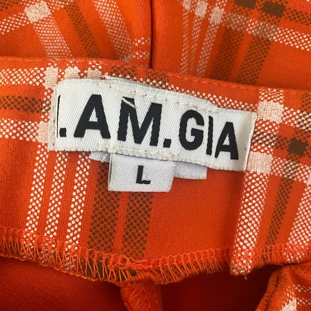 I.AM.GIA Polaris Orange Plaid checkered high rise flare Pants Large - Picture 8 of 8